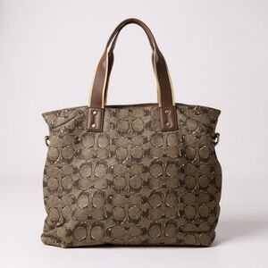 COACH Vintage Tote Bag Heritage Web Canvas Logo Print‎ Olive + FREE Bag Charm 🎁